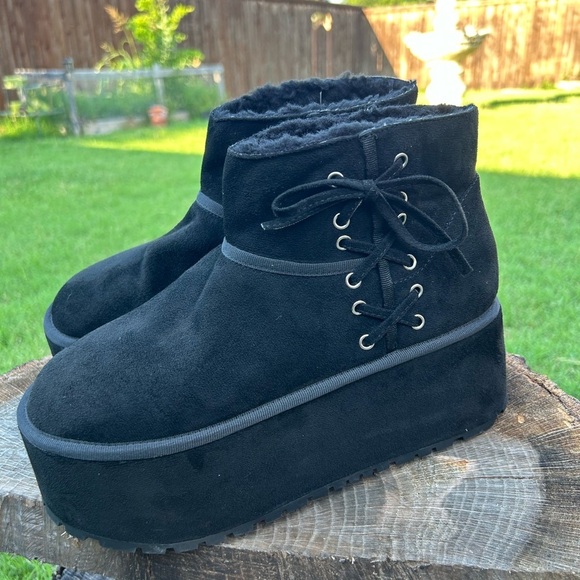 Black Chunky Platform Ankle Sugar Thrillz Boots NWOB Sz-10M. O - Picture 2 of 11